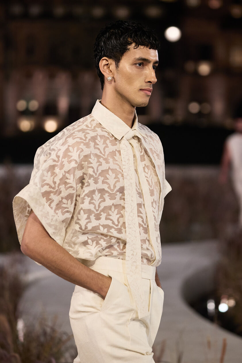 Fawn Handwoven Benarasi Silk Shirt Set - Natural, Natural, image 4